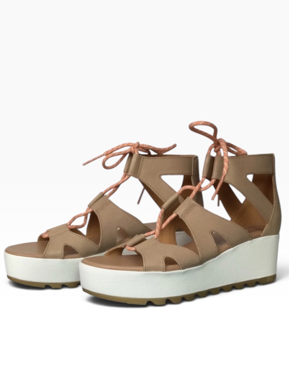 NEW Sorel Cameron Flatform Lace Sandals Honest Beige/Gum Sz 9